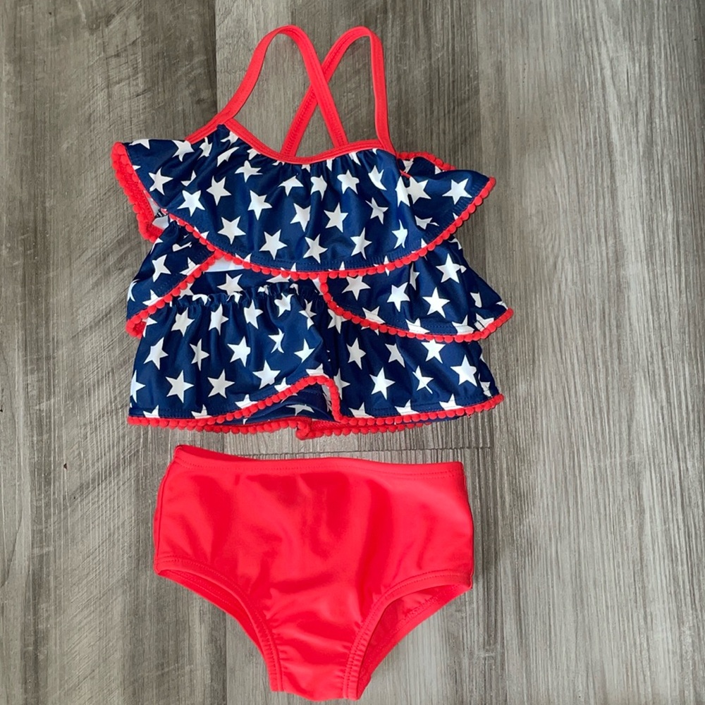 Carter’s 9 month girls 4th of July tankini swimsuit baby patriotic stars blue